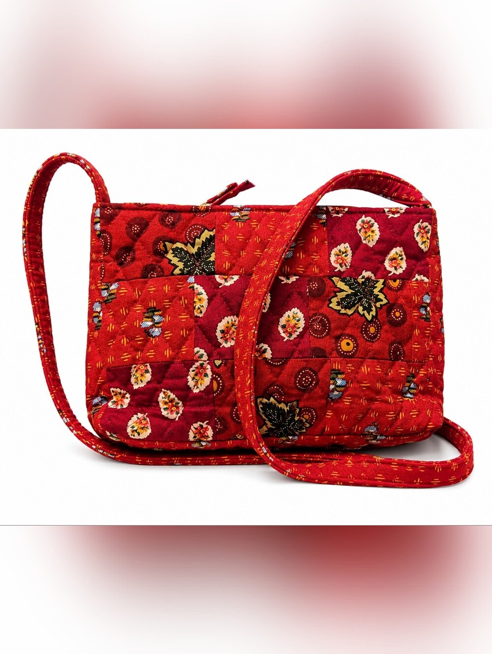 Vera Bradley Red Quilted Floral Patchwork Crossbody Shoulder Bag